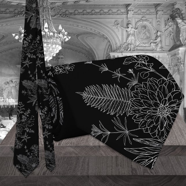 Modern Black & White Garden Flowers Bröllop Slips (Skapare uppladdad)