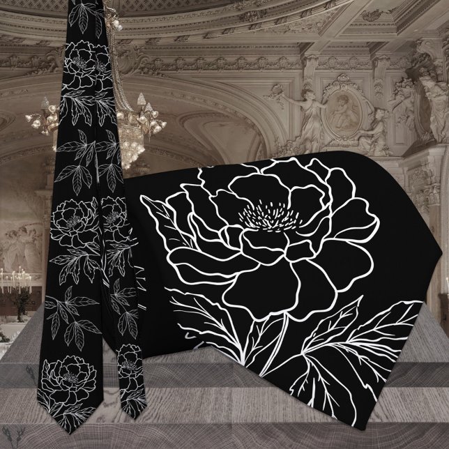 Modern Black & White Garden Peony Bröllop Slips (Skapare uppladdad)
