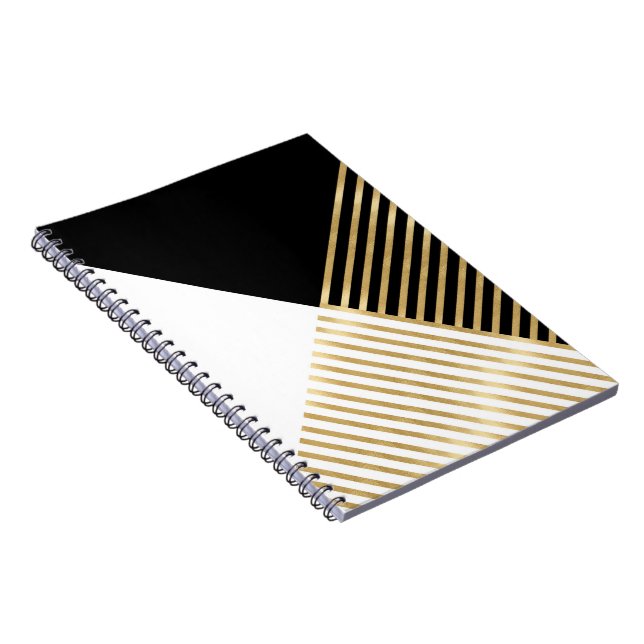 Modern Black White Geometric Guld Rand Anteckningsbok (Högra Sidan)