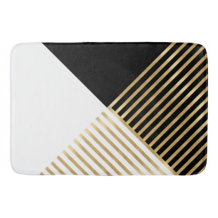 Modern Black White Geometric Guld Rand Badrumsmatta