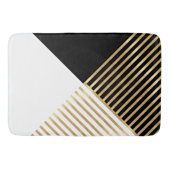 Modern Black White Geometric Guld Rand Badrumsmatta (Framsidan)