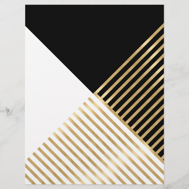 Modern Black White Geometric Guld Rand Brevhuvud (Framsida)