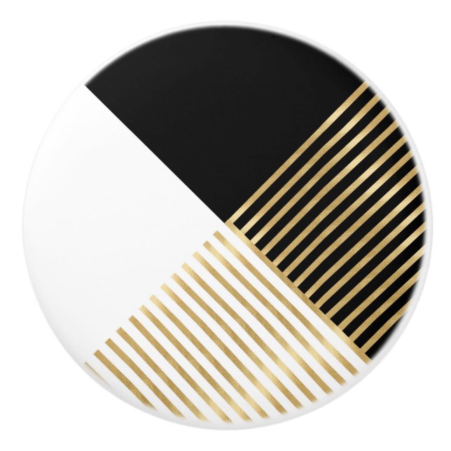 Modern Black White Geometric Guld Rand Knopp (Framsidan)