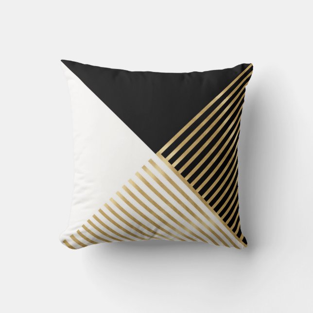 Modern Black White Geometric Guld Rand Kudde (Framsida)