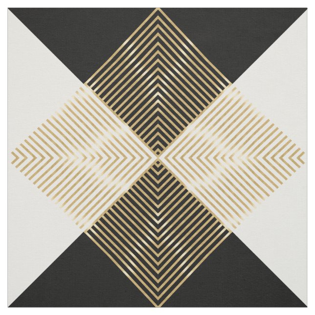 Modern Black White Geometric Guld Rand Tyg (Provkarta)