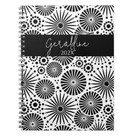 Modern black white geometric starburst Name  Anteckningsbok