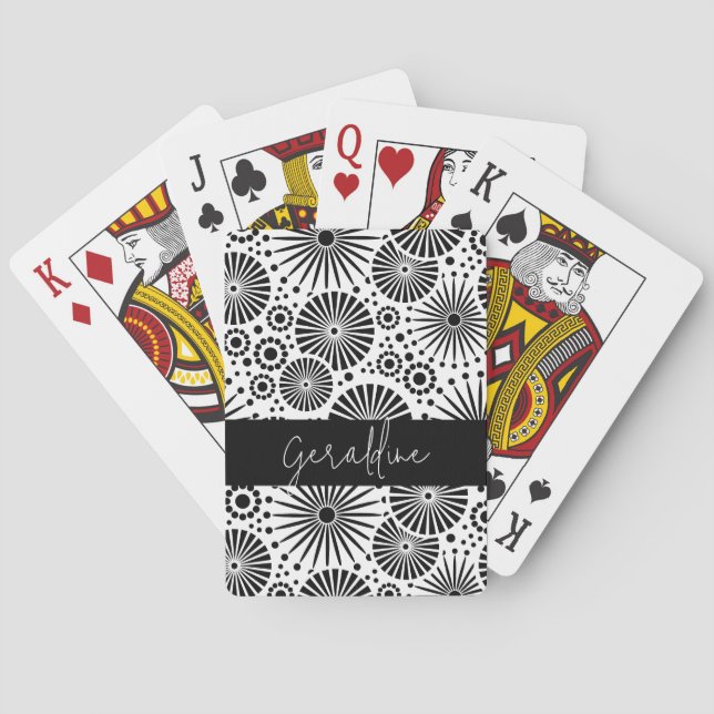 Modern black white geometric starburst Name  Casinokort (Baksidan)