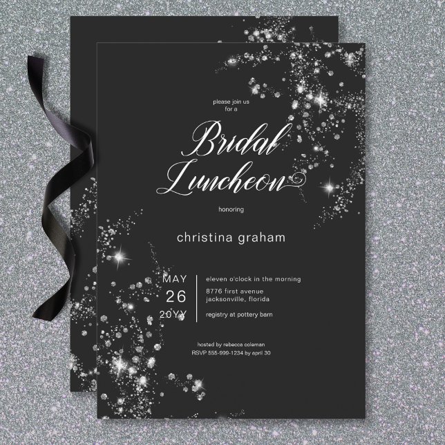 Modern Black & White Glam Diamonds Möhippa Luncheo Inbjudningar (Modern Black & White Glam Diamonds Bridal Luncheon Invitation)