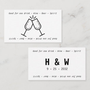 Modern Black White Glasses Bröllop Drink Voucher Visitkort