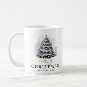 Modern Black & White God jul Träd-familj Kaffemugg