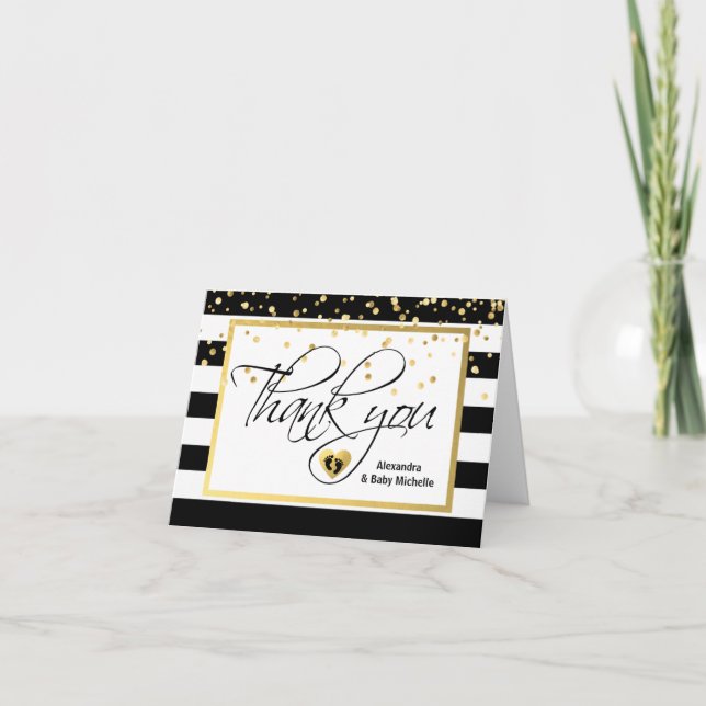 Modern Black White Gold Foil BABY SHOWER Tack (Framsida)