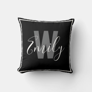 Modern Black White Gräns Monogram Kudde