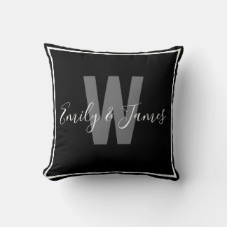 Modern Black White Gräns par Monogram Kudde