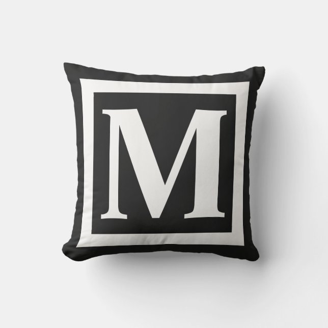 Modern Black White Gräns Ram Monogram Kudde (Framsida)