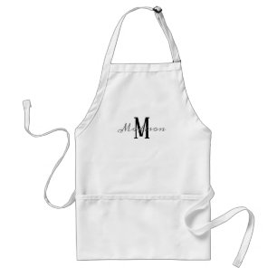 Modern Black White Grått-skript Monogrammed Namn Förkläde