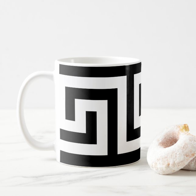 Modern Black White Grekiska Nyckel Elegant Kaffemugg (Med munk)