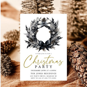 Modern Black & White Guld-julfransen Party Inbjudningar