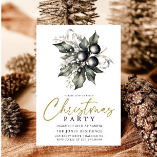 Modern Black & White Guld-julfransen Party Inbjudningar