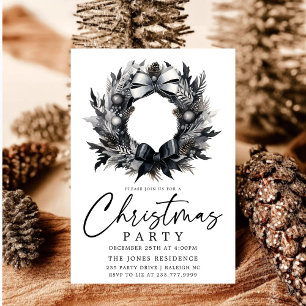 Modern Black & White Guld-julfransen Party Inbjudningar