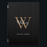 Modern Black White Guld-skript Monogram Namn iPad iPad Pro Skydd<br><div class="desc">Elegant modern svart guld och vitt skript med monogramstilstativ för svartvit manusfärg. Du kan anpassa namn och monogrammet för att skapa din egen unika design. Designad av Thisisnotme©</div>