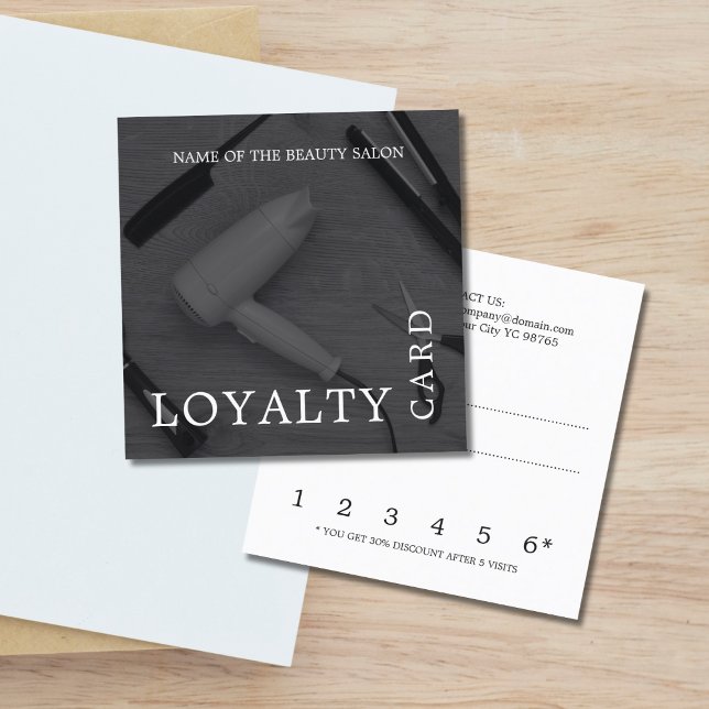 Modern Black White Hair Salon Loyalty Lojalitetskort (Skapare uppladdad)