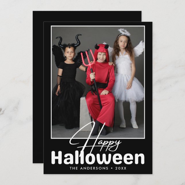 Modern Black & White Halloween Photo Kort (Fram/baksida)