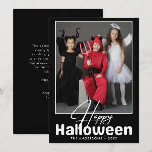 Modern Black & White Halloween Photo Kort