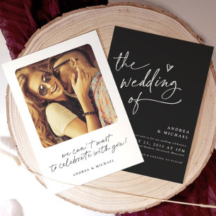 Modern Black & White Handwrite Heart Bröllop Inbjudningar