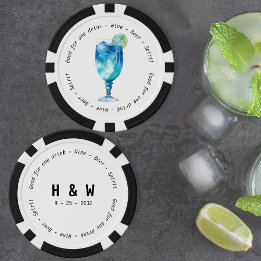 Modern Black White Hawaiian Drink Voucher Bröllop Poker Marker