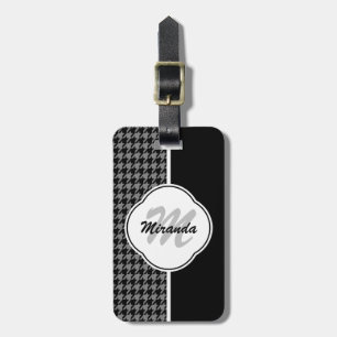 Modern Black White Houndstooth Monogram och Namn Bagagebricka