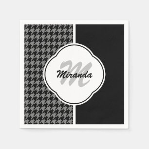 Modern Black White Houndstooth Monogram och Namn Pappersservett