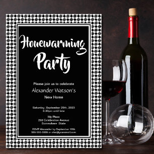 Modern Black White Houseuppvärmning Party Inbjudningar