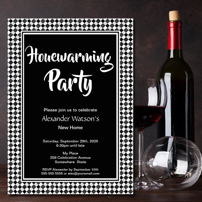 Modern Black White Houseuppvärmning Party Inbjudningar (Skapare uppladdad)