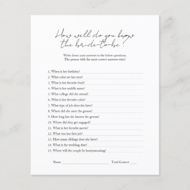 Modern Black White Hur bra vet du att Bride Flygblad (Framsidan)