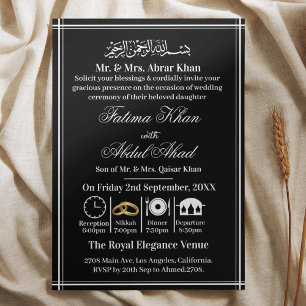 Modern Black White Islamic Nikah Muslim Bröllop Inbjudningar