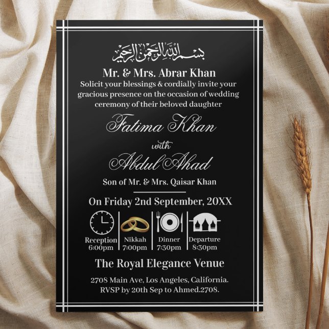 Modern Black White Islamic Nikah Muslim Bröllop Inbjudningar (Skapare uppladdad)