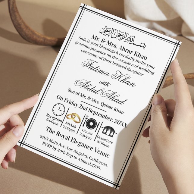 Modern Black White Islamic Nikah Muslim Bröllop Inbjudningar (Skapare uppladdad)