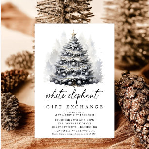 Modern Black White Julgran White Elephant Inbjudningar