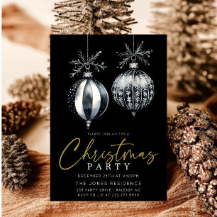 Modern Black & White-julprydnader Party Inbjudningar