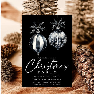 Modern Black & White-julprydnader Party Inbjudningar