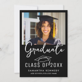 Modern Black & White-klass för 2025 Grad Cap-foto Inbjudningar