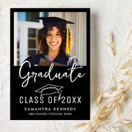 Modern Black & White-klass för 2025 Grad Cap-foto Meddelande