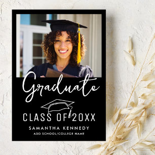 Modern Black & White-klass för 2025 Grad Cap-foto Meddelande