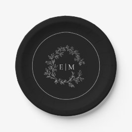 Modern Black White Leafy Vapensköld Monogram Bröll