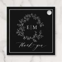 Modern Black White Leafy Vapensköld Monogram Bröll