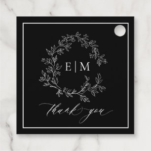 Modern Black White Leafy Vapensköld Monogram Bröll Gåvor Etiketter