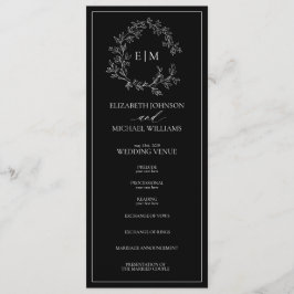 Modern Black White Leafy Vapensköld Monogram Bröll Program