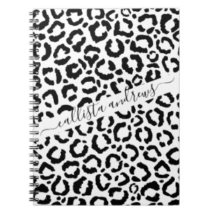 Modern Black White Leopard Animal Print Mönster Anteckningsbok