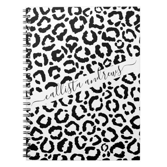 Modern Black White Leopard Animal Print Mönster Anteckningsbok (Framsidan)