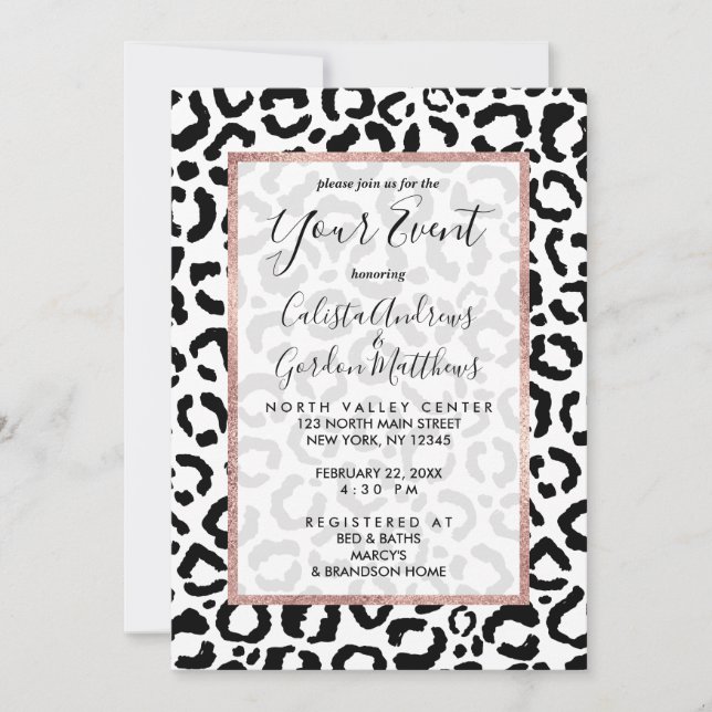 Modern Black White Leopard Animal Print Mönster Inbjudningar (Framsida)